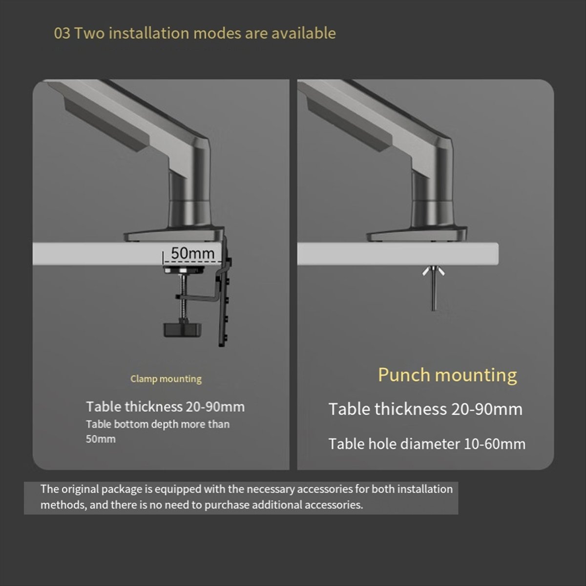 Dual Monitor Arm - A55T F160 Masaüstü Yaylı Monitör Kolu,